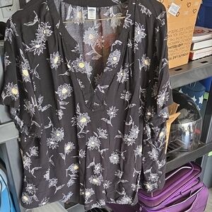Plus Size Floral Black Top